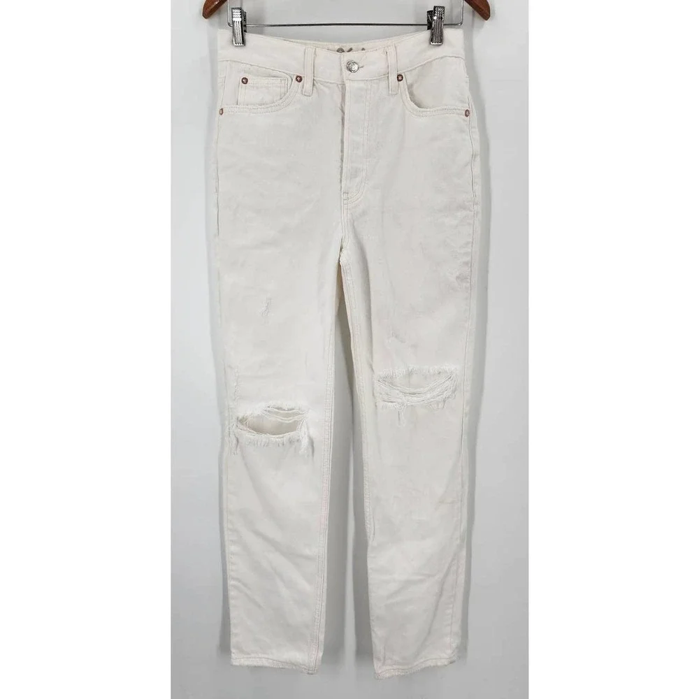 Free People The Lasso Jeans Button Fly White‎ Denim Size 26